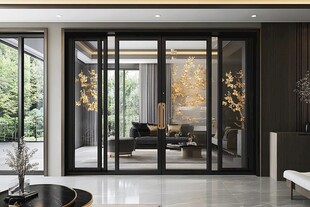 中式轻奢客厅推拉门设计