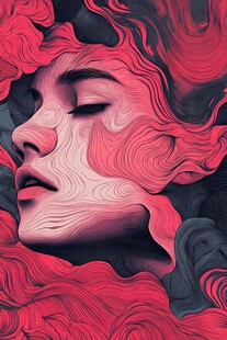梦幻红黑抽象风格女性头像