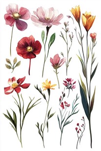 手绘多彩花卉植物插画