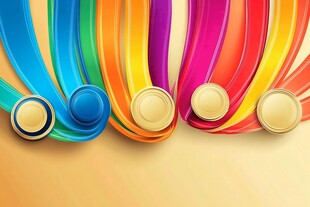 多彩飘带与圆形装饰背景