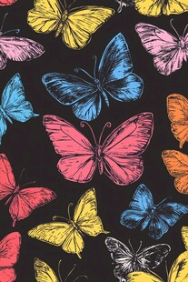 彩色蝴蝶黑色背景无缝图案