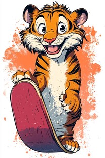 萌虎玩滑板 活力满满