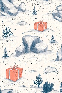 冬日雪景中的礼物与绿植