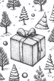 手绘圣诞礼物与树木图案