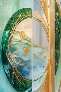 中式琉璃圆窗山水艺术景