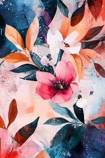水彩绘就的绚丽花卉图景
