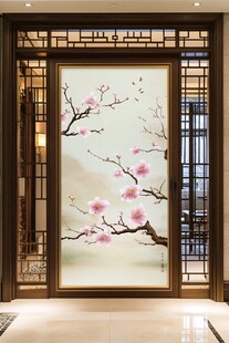 中式桃花屏风 典雅玄关景