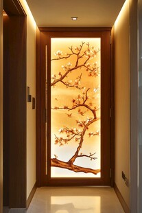 中式玄关透光花卉艺术门