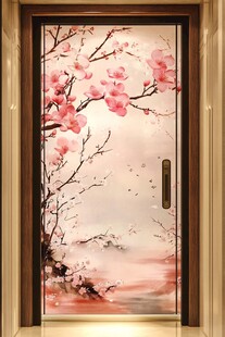 中式桃花入户门艺术画