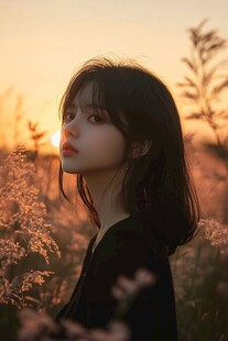 夕阳下的唯美少女