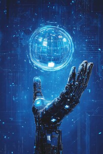 机械手掌托举虚拟地球