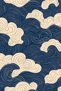 日式海浪云纹无缝图案