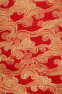 红色金纹海浪中式传统图案