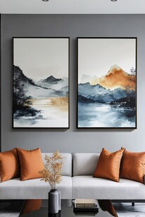 中式山水挂画 客厅温馨一角