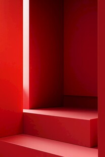 红色空间中的光影阶梯