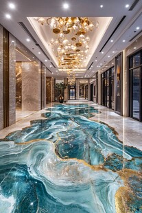 奢华走廊的绚丽大理石地面