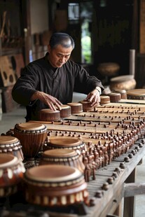 工匠专注制鼓的传统场景