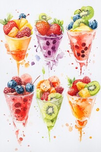缤纷水果杯 水彩绘甜蜜