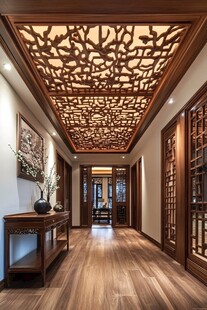 中式走廊 古韵雕花与雅致陈设