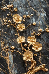 金色梅花大理石背景装饰