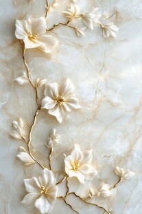 白玉兰花枝浮雕墙面装饰