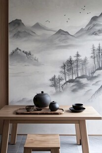 中式茶室 水墨山水意境美