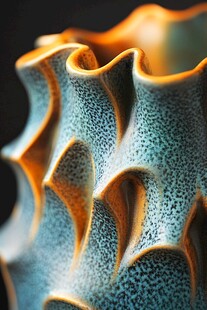 蓝橙相间波纹陶瓷花瓶