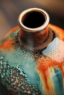 多彩窑变陶瓷花瓶特写