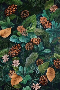 森林系松果花卉植物图案