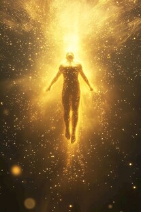 金色光芒环绕的神秘悬浮身影