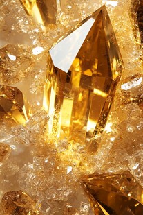 璀璨金黄水晶矿石特写