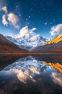 雪山星空下的静谧湖泊