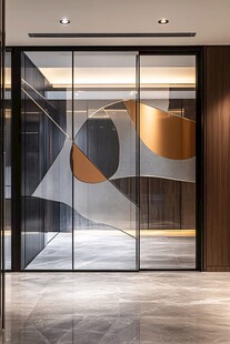 现代几何图案玻璃隔断设计