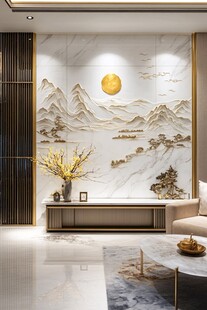 中式山水风客厅电视背景墙