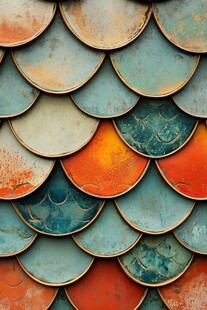复古鱼鳞状多彩金属瓦片