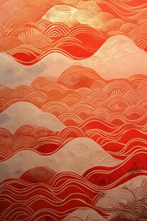 红色海浪纹中式背景图案