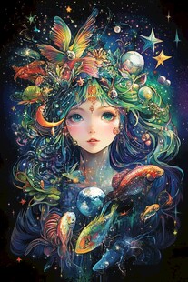 梦幻星空精灵女孩插画