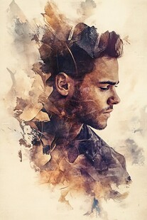水彩风格男士侧脸艺术画像