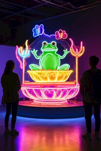 霓虹青蛙装置吸引观众驻足