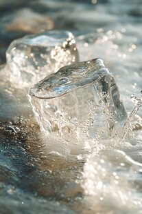 冰块入水瞬间的晶莹之美