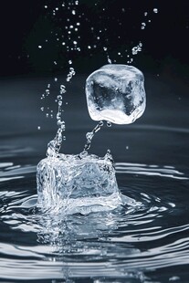 冰块入水瞬间水花四溅