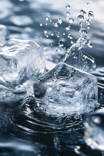 冰块入水溅起晶莹水花