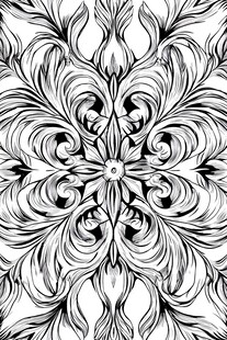 黑白花卉对称装饰图案