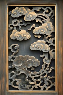 中式云纹木雕装饰图案