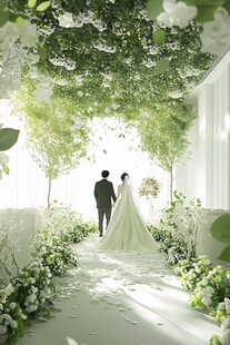 梦幻白绿系婚礼浪漫通道