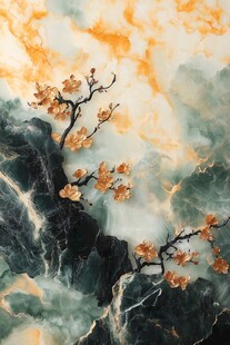 水墨梅花大理石纹理图景