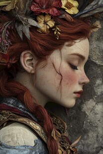 红发花饰的奇幻女性形象