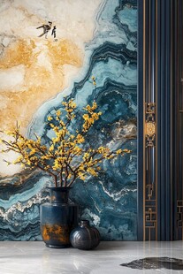 中式玄关 花瓶与艺术背景墙