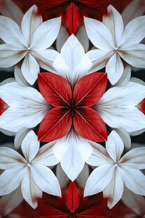 红白花卉对称艺术图案