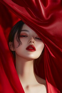 红绸半掩的魅惑东方佳人